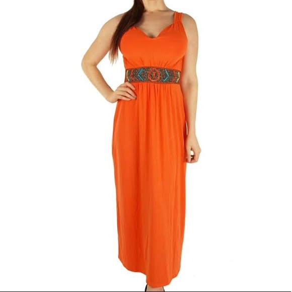 Plus Size 6x. Orange Maxi dress - Picture 6 of 7